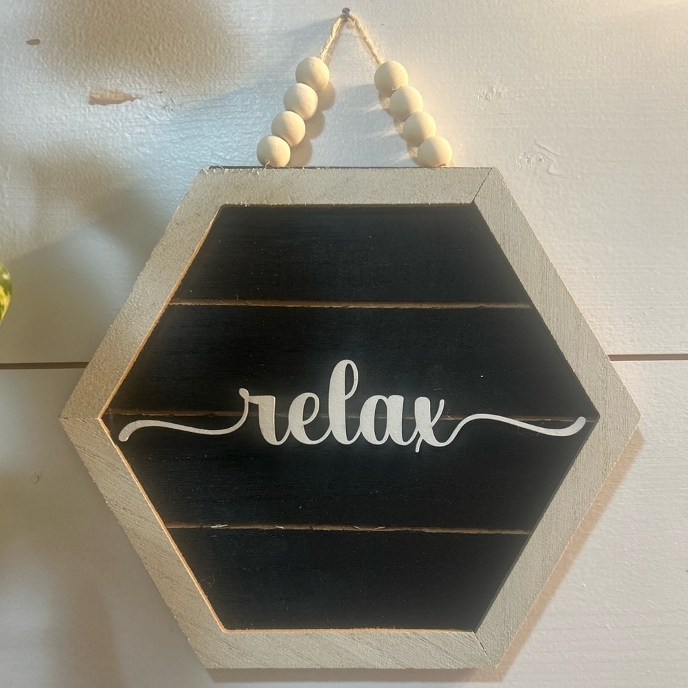 Set of 3 Bathroom Relax Soak Unwind Hexagon Bead Hanging Wall Art - Picture 2 of 4